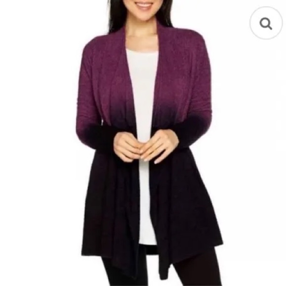 💜Barefoot Dreams CozyChic Lite Calypso Wrap Cardigan Purple/Black Ombré -Sz S/M